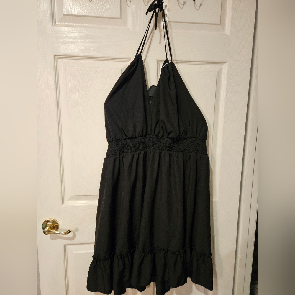 Black Ruched Halter Cocktail Dress